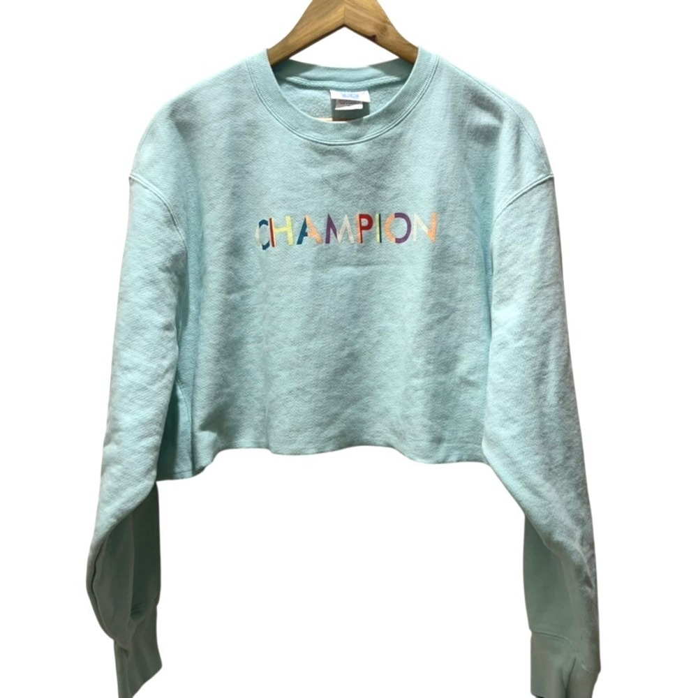 Champion Reverse Weave Cropped‎ Mint Green Rainbow Logo Sweatshirt XL